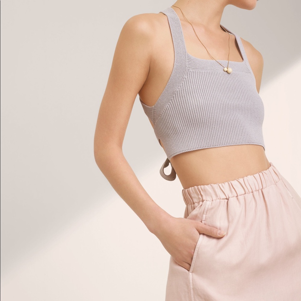 Aritzia Cayenne Knit Tie Top in Silver